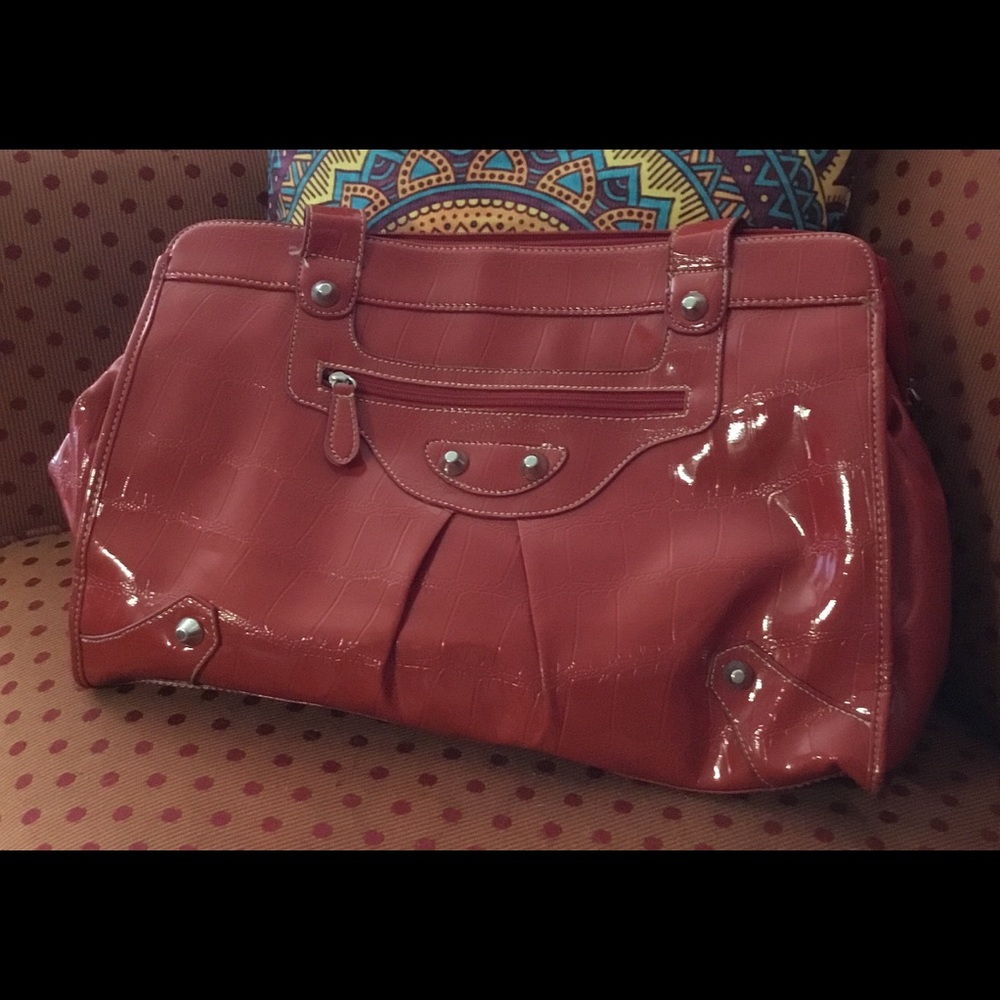 Red patent leather brief case